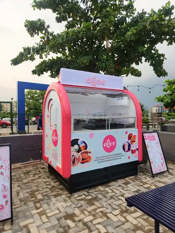Portable pink dessert kiosk / ice cream  waffle cart - ready to operate
