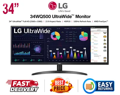 LG 34 Inch Monitor - UltraWide 100Hz Monitor - Original Box, Accessories - Free Delivery, Warranty