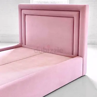 Pink Upholstered Platform Bed with Padded Headboard - Single/Queen (see size)