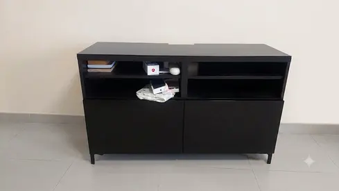 Black modern TV console / media cabinet - good condition