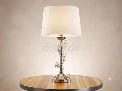 Decorative Table Lamp with Crystal Leaf Accents and Fabric Shade