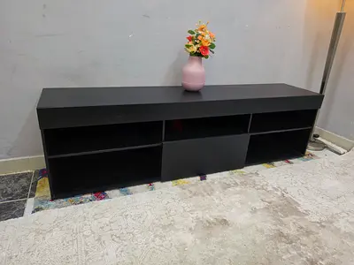 Modern Black TV Stand with Open Shelving