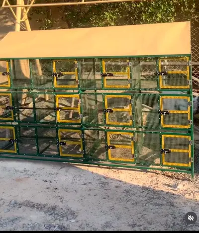Large multi-compartment bird aviary cage - 12 doors, metal frame