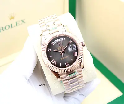 Rolex Day-Date Style Mens Rose Gold Watch - Full Bracelet, Automatic