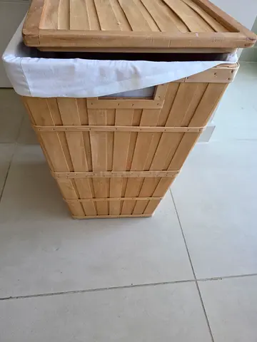 Wooden Laundry Basket / Storage Hamper — Beige, Good Condition