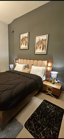 King size bed with bedside tables and upholstered headboard and dressing table - excellent condition