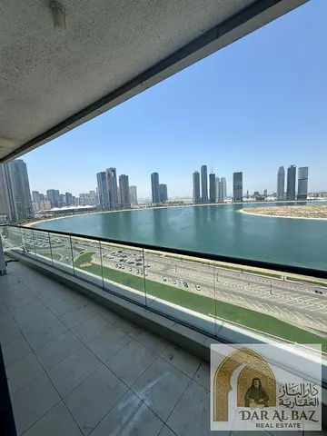 Three bedrooms and a living room for annual rent in Al Mamzar, Sharjah | Full sea view | Gym, swimm