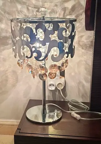 Set of 2 - Chrome Table Lamp with Crystal Droplets - Elegant Bedside Lamp