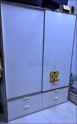 White 2-Door Sliding Wardrobe with 4 Drawers — Good Condition