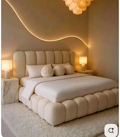 Modern Upholstered Bubble Bed with Tufted Headboard