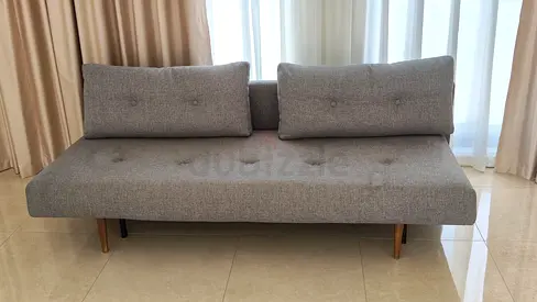 Modern Grey Fabric Sofa with Wooden Legs