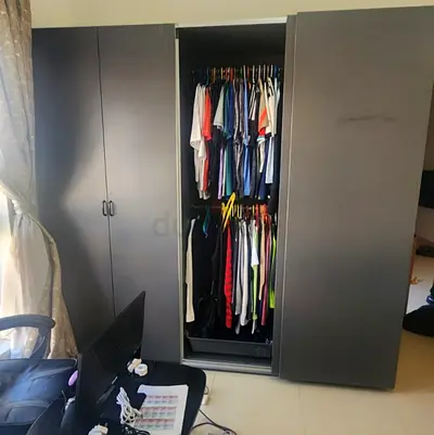 Large 3-Door Wardrobe / Armoire in Dark Grey - Good Condition
