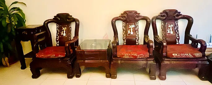 Solid RoseWood Cantonese Sofa Set with mother of pearl inlay work