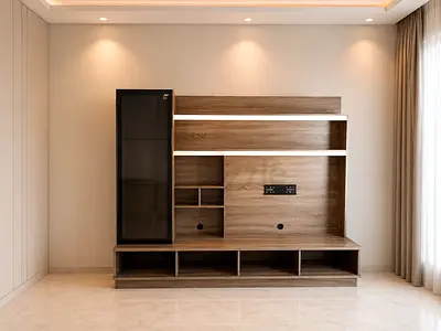 Modern Wooden Entertainment Center with Integrated Lighting
