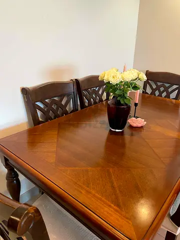 Wooden Dining Table with 6 Matching Chairs - Solid Finish