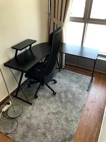 Modern L-Shaped Black Corner Desk with Monitor Stand