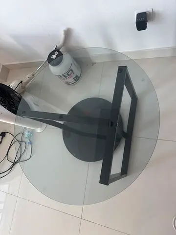 Round Glass Dining Table with Dark Metal Base - Small/Compact