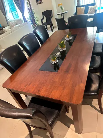 Solid Wood Dining Table with Inset Glass Panel - Seats 8