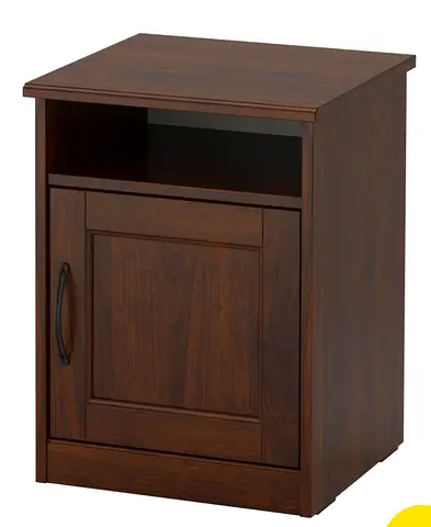 Solid Wood-Effect Nightstand / Bedside Cabinet - Dark Brown