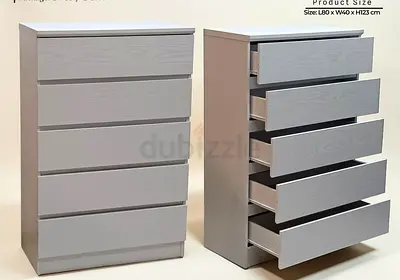 Ikea-like 5-drawer tall chest in light grey - good quality