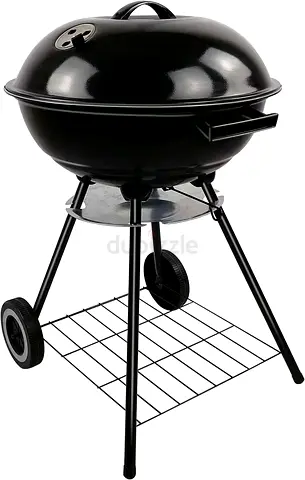 BBQ Collection Kettle Barbecue - Charcoal Grill - with Lid and Wheels - Storage Rack, Black (45613)
