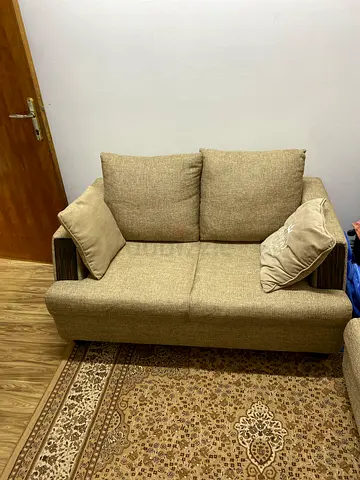 5 seater, Three Two-seater beige fabric sofa in good condition