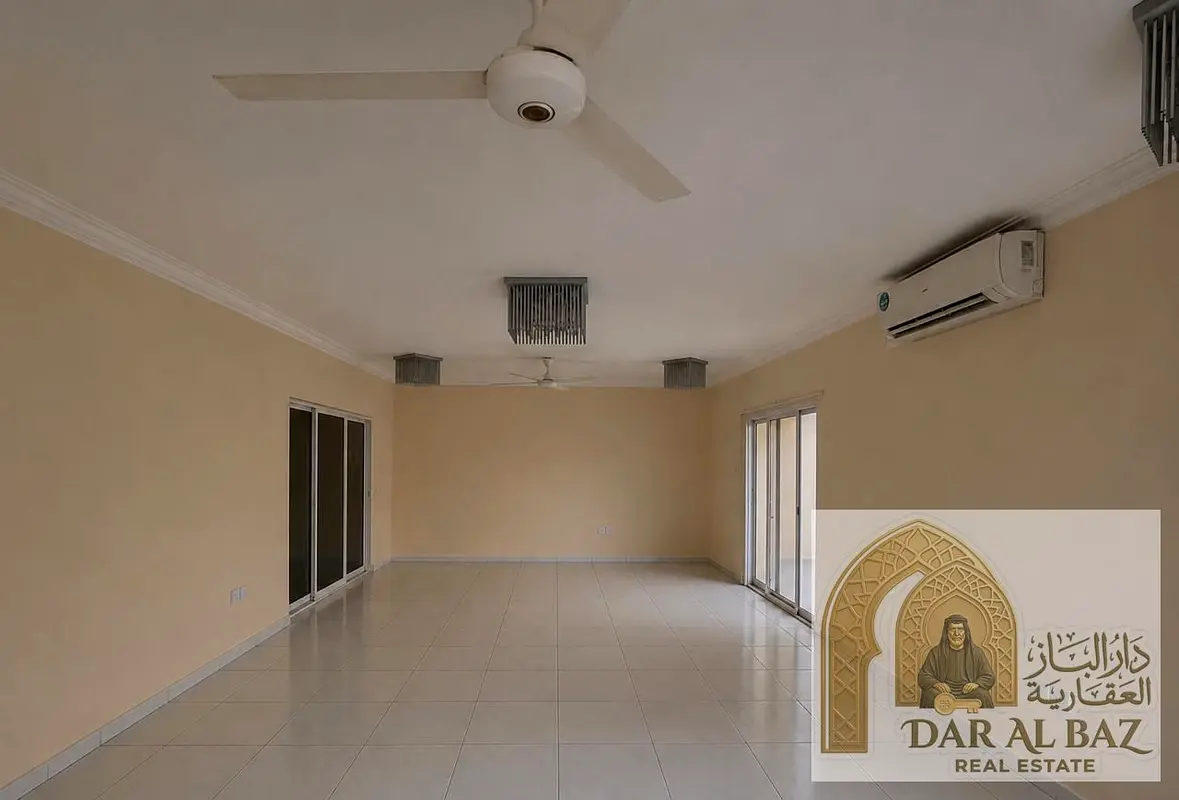 Villa for annual rent, first occupancy, in Al Jazat area. Consists of four bedrooms, four bathrooms