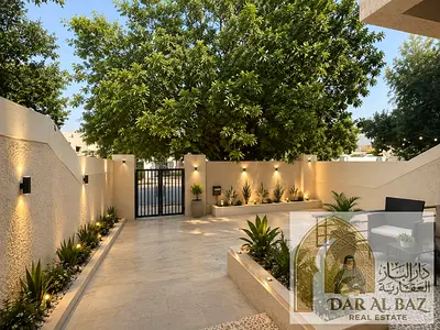 A villa for annual rent in the Sharqan area of Sharjah, consisting of 4 bedrooms, 2 living rooms, a private garden, and a large internal hallway. Id