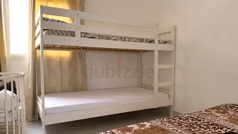 White Wooden Bunk Bed - Twin over Twin, Good Condition