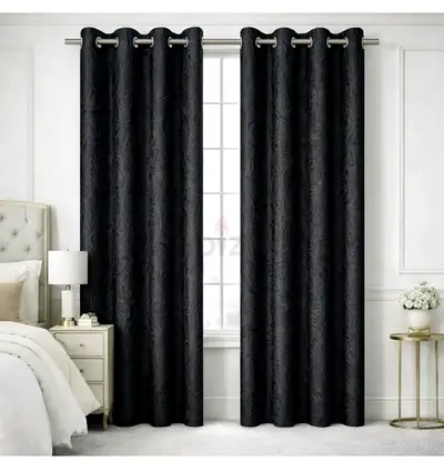Black textured eyelet blackout curtains - pair (ready to hang)
