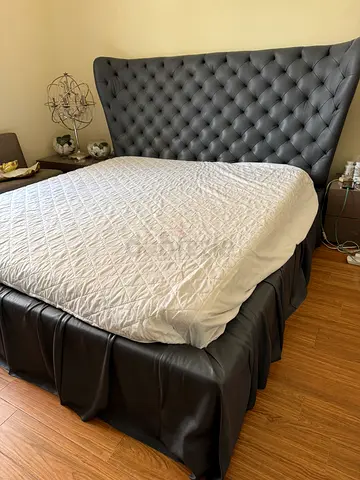 MARINA HOME chesterfield standard KING BED in dusty blue full grain LEATHER