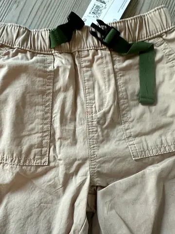 Beige cargo pants with built-in green webbing belt - size tag attached