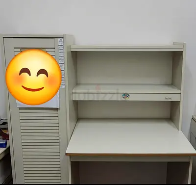Compact beige study/work desk with spacious storage cabinet