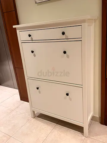 White Wooden Shoe Cabinet with 3 Compartments — Good Condition