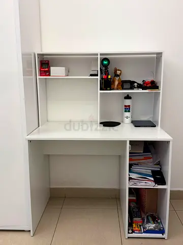 White Study Desk with Shelves and Side Storage