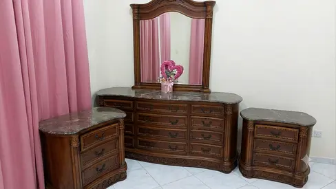 Solid Wood Dresser with Marble Top and Matching Nightstands (3-piece set)