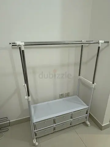 Metal freestanding clothes rack with lower shelf and drawers - good condition like new used for mont