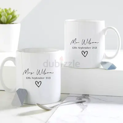 Pair of Personalized White Ceramic Mugs - Mr Mrs (Set of 2)