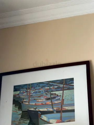 Framed nautical painting of boats — ready to hang