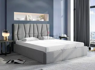 Modern Grey Upholstered Bed Frame with Padded Headboard - Queen/Double