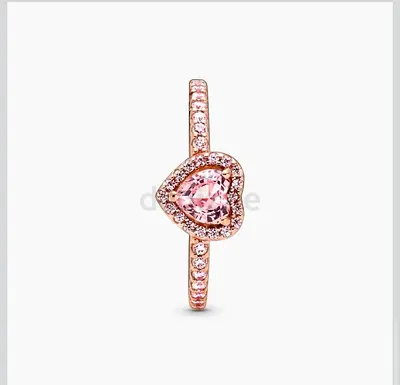 Pandora Rose Gold Heart Pink Stone Ring with Pavé Band