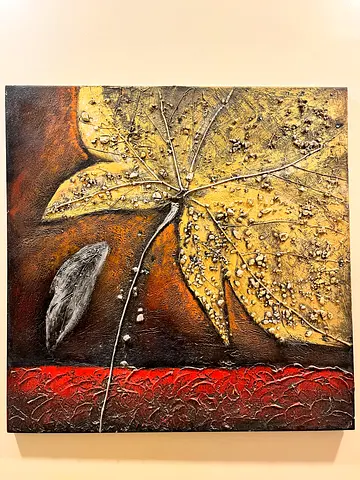 Textured Leaf Abstract Mixed Media Painting 100x100cm