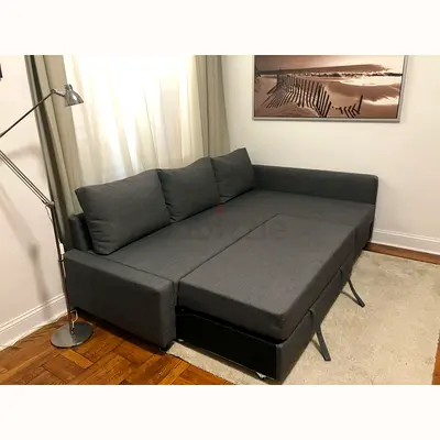 Grey L-Shaped Sofa Bed with Pull Out Mattress