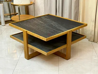 Crate and barrel Sable Square Black Marble Coffee Table with Shelf