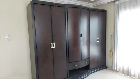 Large Dark HardWood 6-Door Wardrobe with Central Drawer