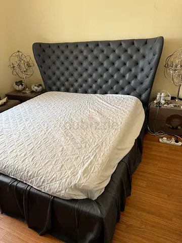 MARINA HOME chesterfield standard KING BED in dusty blue full grain leather