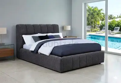 Dark Gray boucle fabric double size thick bed frame