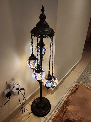 Handmade Turkish Mosaic Floor Lamp with Three Colorful Glass Globes