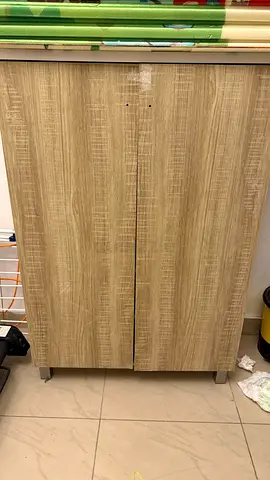 Light Oak Two-Door Shoe Storage Cabinet - Compact