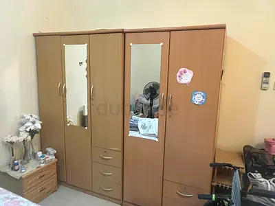 3-door and 2-door Wooden Wardrobes with Mirrors and Drawers - Good Condition